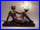 Art Deco Egyptian Revival Nude Female Millefiori Shade Lamp On Marble Plinth 12