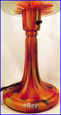 Art Deco End of Day Glass Lamp Base Stretch Frosted Orange Works Czech A Beauty