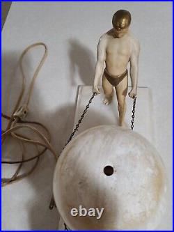 Art Deco Figural 2 Painted Bronze Men Glass Ball Lamp Needs Rewired See Flaws