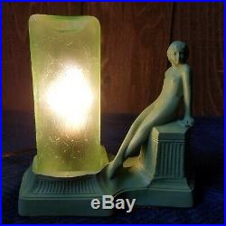 Art Deco Figural Lamp Green Glass Lamp