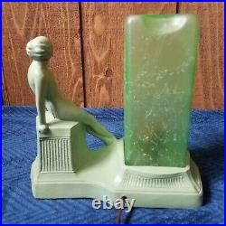 Art Deco Figural Lamp Green Glass Lamp