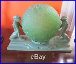 Art Deco Frankart Nuart L241 Nude Lamp Crackle Glass Globe All Original Green