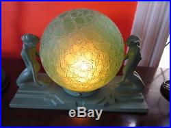Art Deco Frankart Nuart L241 Nude Lamp Crackle Glass Globe All Original Green