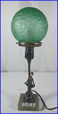 Art Deco Frankart Nuart Style Figural Lamp Green Glass Brain Globe Marble Base