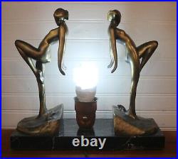Art Deco Frankart Sarsaparilla Lamp Glass Moon Lady Nude Nymph Brass Green 190