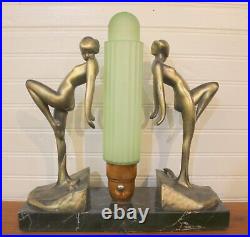 Art Deco Frankart Sarsaparilla Lamp Glass Moon Lady Nude Nymph Brass Green 190
