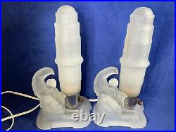Art Deco Frosted glass Nude Lady Figural Boudoir Vanity Lamp Per Lamp b481