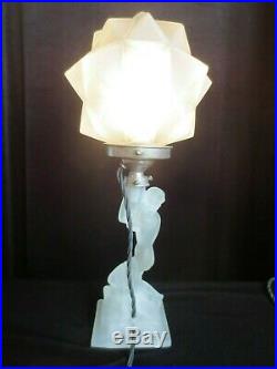 Art Deco Glass Lady Lamp Light Walther and Sohne Star Shade Original