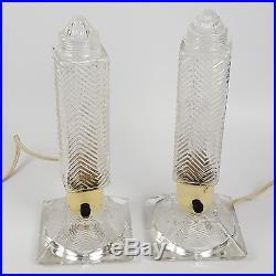Art Deco Glass Torpedo Skyscraper Bullet Lamp Boudoir Matching Pair