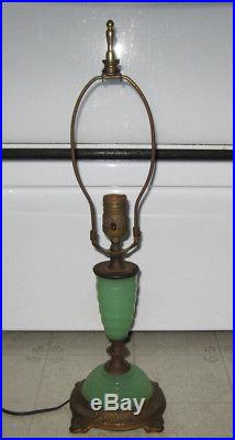 Art Deco JADEITE glass parlor table LAMP, green cast iron base Houze