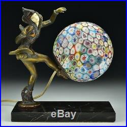Art Deco JB Hirsch Gerdago Harlequin Pixie Lamp Millifiori Art Glass Shade