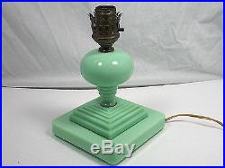 Art Deco Jadeite Boudoir Table Lamp Green Glass All Original