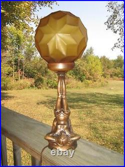 Art Deco Lady Legs In the Air Lamp Vintage Amber Glass Globe Light Shade