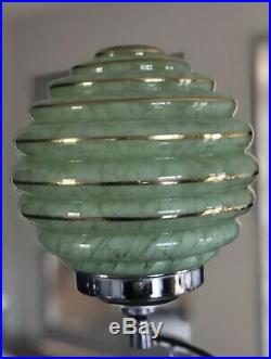 Art Deco Lamp 1920s Light 1930s Green Glass Table Statue Lady Chrome Vaseline