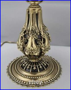 Art Deco Lamp Ornate Gold Gilded Polished Brass Mashroom Glass Shade 17.5 Tall