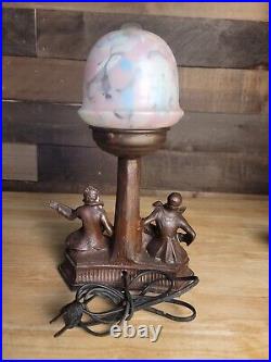 Art Deco Lamp With Amber Glass Ball Shade Working Condition