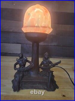 Art Deco Lamp With Amber Glass Ball Shade Working Condition