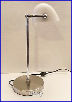 Art Deco Nouveau Style White Glass Shade Chrome Banker Table Lamp 15 Rare