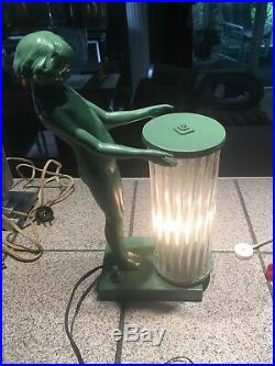 Art Deco Nude Glass Rod Shade Lamp 1930s Frankart Style