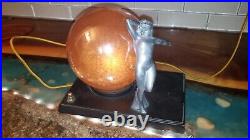 Art Deco Nude Woman Figural Lamp Amber Glass Silver coated globe antique vintage