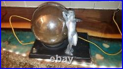 Art Deco Nude Woman Figural Lamp Amber Glass Silver coated globe antique vintage