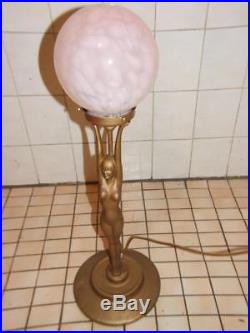 Art Deco Original Diana Lady Lamp Huge 31' Pink Glass Shade Original 1930's Rare