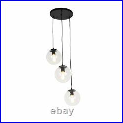 Art Deco Pendant Lamp Black with 3 Clear Shades
