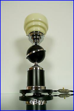 Art Deco Saturn Lamp Machine Age 1930s Chrome, Bakelite, Stepped Glass Shade