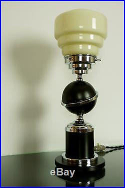 Art Deco Saturn Lamp Machine Age 1930s Chrome, Bakelite, Stepped Glass Shade