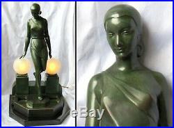Art Deco Sculpture-Lamp-by Pierre Le Faguays Lady at the Fountain