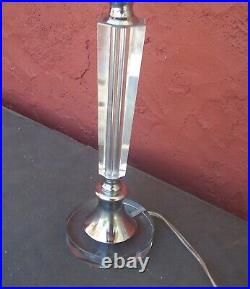 Art Deco Solid Cut Crystal Table Lamp Prism Faceted Column Art Glass-Chrome 28