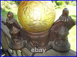 Art Deco Spelter Musicians Lamp With Amber Glass Brain Shade
