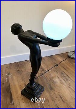 Art Deco Style Lamp -Nude Woman Lady Figure Holding Globe 29 H Repo Erotica