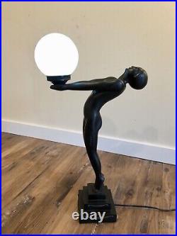 Art Deco Style Lamp -Nude Woman Lady Figure Holding Globe 29 H Repo Erotica