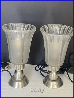 Art Deco Table Frosted Glass 1920s 30s Chrome Lamps