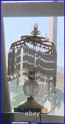 Art Deco Vintage Table Lamp with Crystal Glass Rod Tube Shade And Metal Base