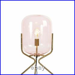 Art Deco floor lamp brass with pink glass