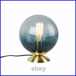 Art Deco table lamp brass with blue glass