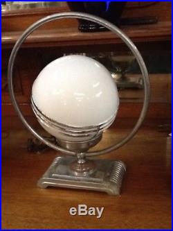 Art Deco table lamp chrome over metal milk glass shade
