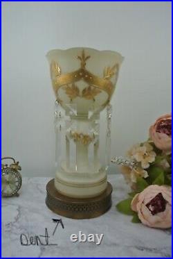 Art Glass Bohemian Mantle Lustre Lamp Cream Color with Prisms Electrified