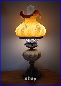 Art Glass Fenton Paisley Burmese Glass GWTW Lamp 20 Artist Signed, Numbered