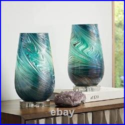 Art Glass Modern Accent Table Lamps Clear Crystal CUT TO GREEN Swirl