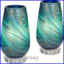 Art Glass Modern Accent Table Lamps Clear Crystal CUT TO GREEN Swirl