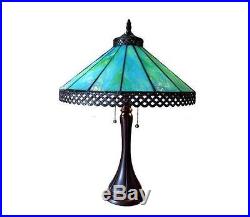 Art Glass Table Lamp Tiffany Style Stained Desk Mission Craftsman Turquoise Blue