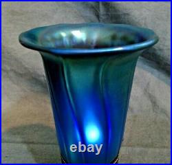 Art Glass Trumpet Shade Iridescent Blue Aurene Lamp Art Nouveau Fixture Globe 58