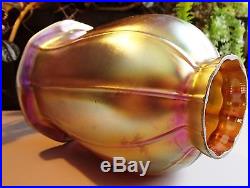 Art Glass Trumpet Shade Iridescent Gold Aurene Lamp Art Nouveau Fixture Globe