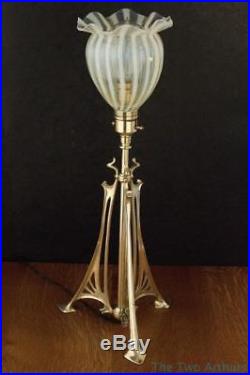 Art Nouveau Antique Brass Table Lamp Benson Powell Vaseline Glass Shade c. 1900