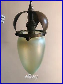 Art Nouveau/ Arts And Crafts Pendant Light / Lamp With Vaseline Glass Shade