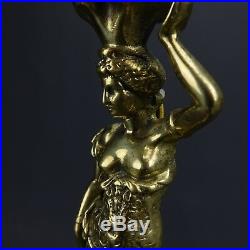 Art Nouveau Brass Plated Spelter Lady Semi-Nude Boudoir Frosted Glass Lamp