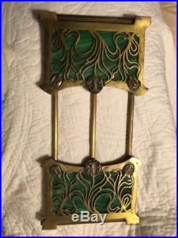 Art Nouveau Bronze & Green Slag Glass Sliding Bookends Rack Apollo/Tiffany RARE